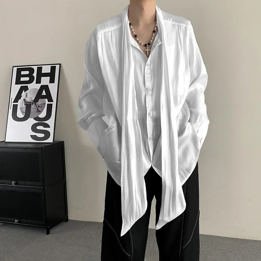 Mens Shirt Flowing Collar Chinese Performance Top Thin Niche Personality Streetwear Beach Vacation Shirt Unisex 2024 Summer New