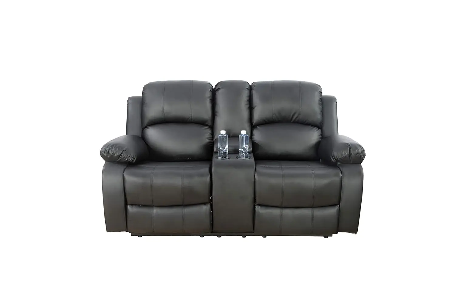 3-Piece Reclining Sofa Set Bonded Leather Manual Recliner with Drop Down Table & Mid Console Black 128