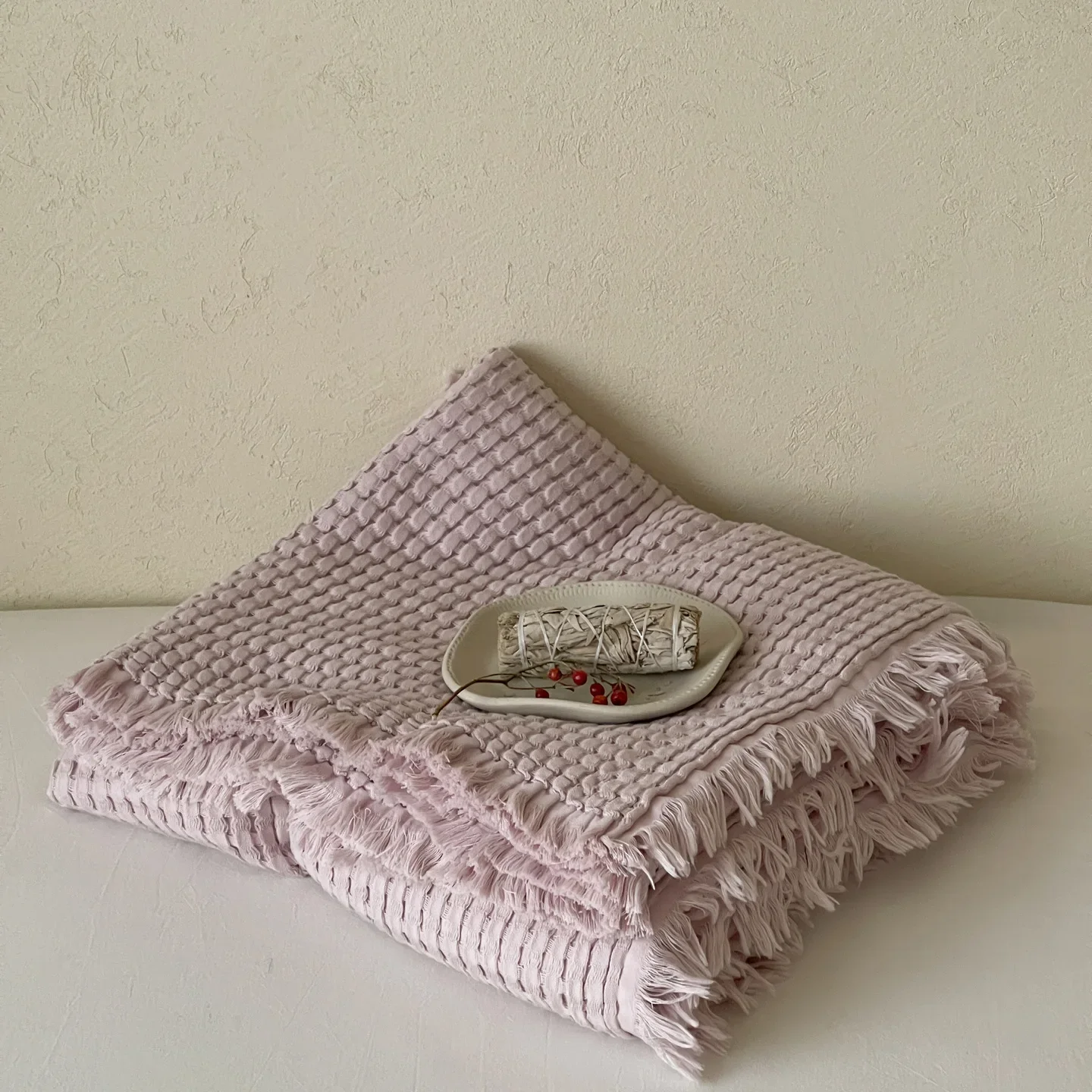 Pure Cotton Blanket Waffle Tassel Throw Cotton Combing Knit Towel Blanket Decorate Bed Sofa Nap Cover