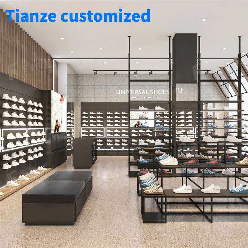 （customized）Modern Shoes Shop Interior Layout Decoration Design Customized Shoes Display Rack Counter Shops