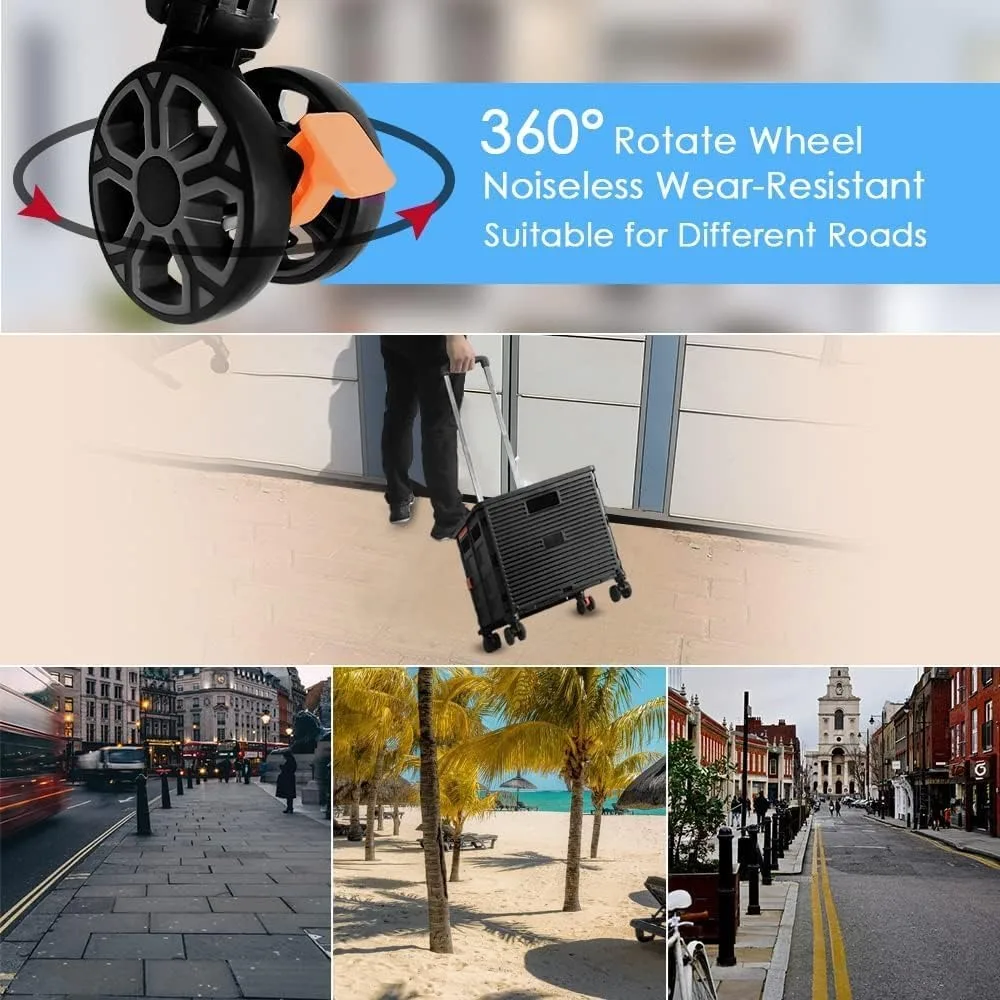 عربة أدوات قابلة للطي مع غطاء، عربة دوارة محمولة للتسوق والسفر والتخزين، باللون الأسود #4