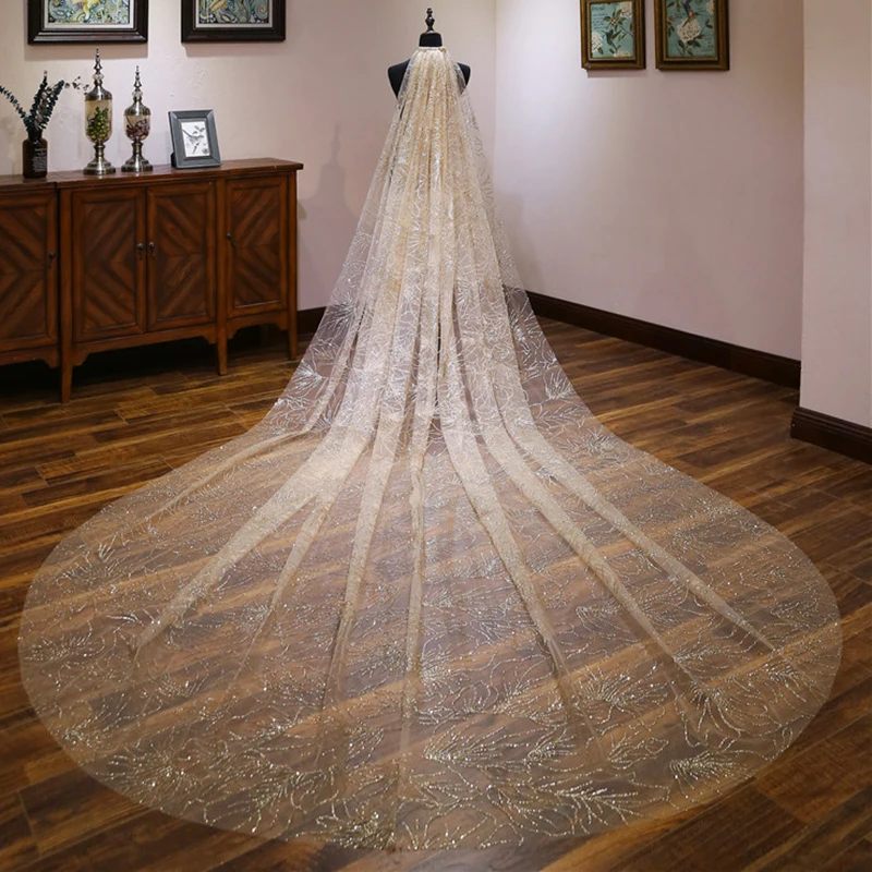 New Wedding Veils 2025 Ivory Champagne 3 Meter with Comb Long Cathedral Wedding Accessories Bridal Velos De Novia