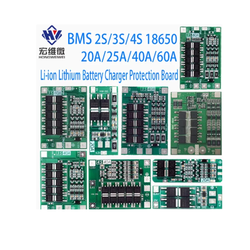 2S 3S 4S 20A 40A 60A Li-ion Lithium Battery Charger Protection Board 18650 BMS For Drill Motor Enhance Balance
