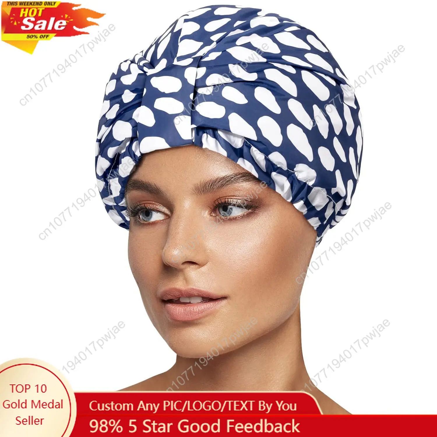 

INNELO Luxury Shower Cap for Women Reusable Waterproof, Double Layered Shower Hair Cap with Adjustable Elastic Strap, Large Sati