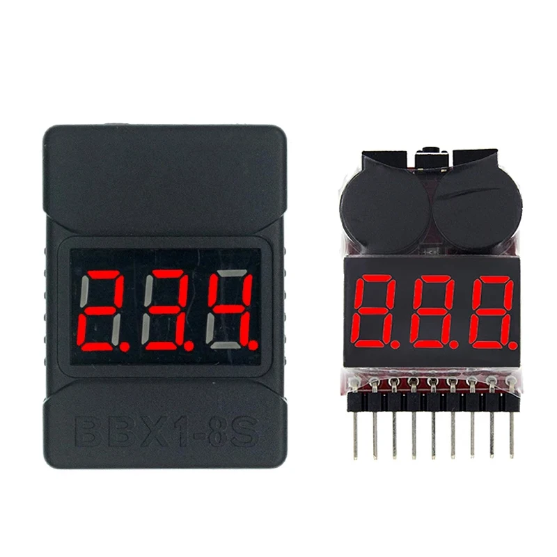 1-8S BBX1-8S 2IN1 Lipo Battery Voltage Tester / Low Voltage Emergency Alarm / Battery Voltage Control Dual Speakers for Lipo