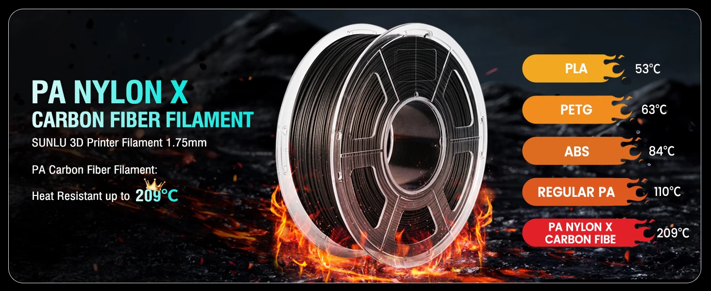 SUNLU 3 kg Easy-PA/PA6-CF/ PA12-CF Filament 1,75 mm 1 kg Spule Kohlefaser-strukturiertes Nylonfilament für Industrieteile und 3D-Drucker – Detail 15