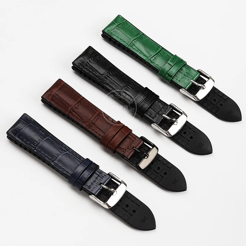 Cowhide lea ther silicone bottom watchstrap 20 21 22mm black brown blue green watchband For IWC pilot mark-xx portugieser series