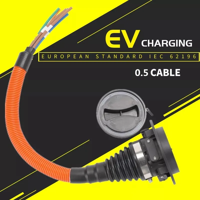 Connecteur EV mâle de Type 2, 32A avec câble de 0.5m, prise IEC 62196 pour le chargement latéral de voiture de véhicule électrique