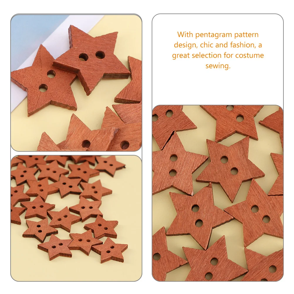 

150Pcs Retro Five Pointed Star Buttons Wooden Craft Sewing Buttons for Clothing Scrapbooking Decoration Pentagram Button