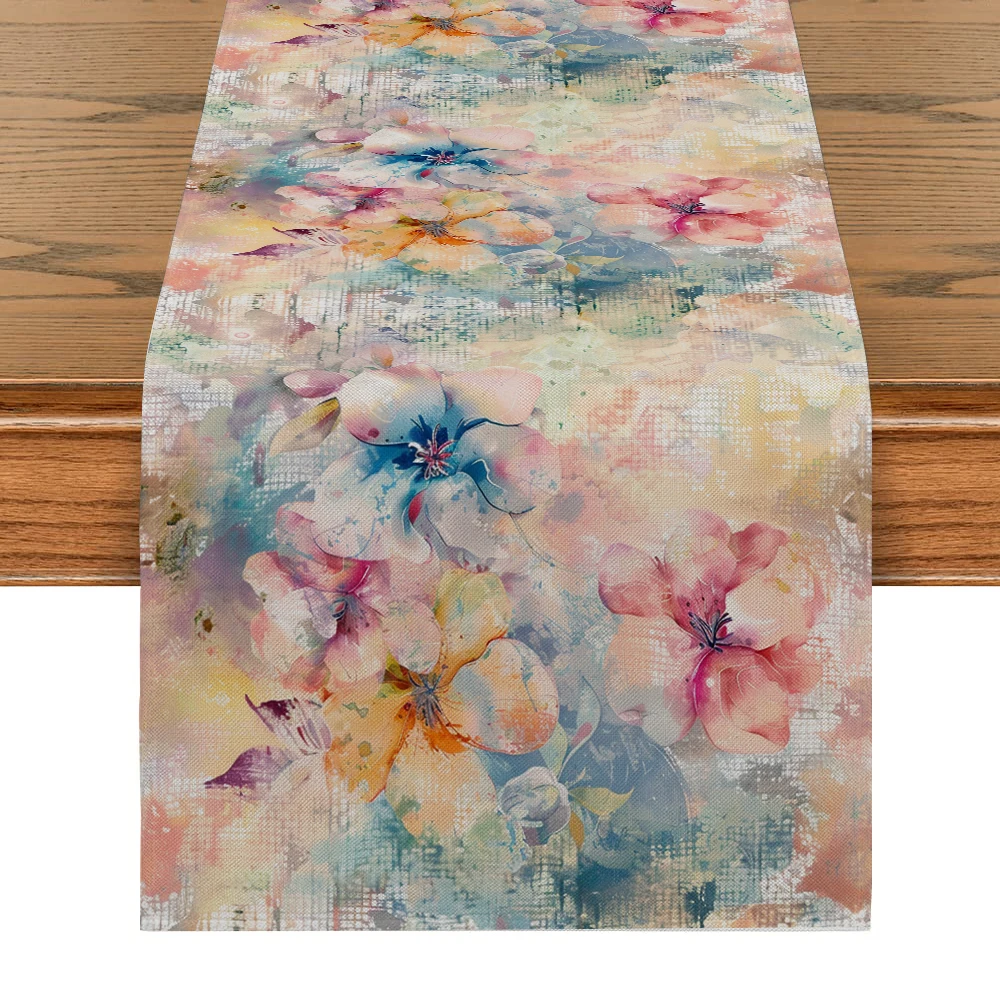 Watercolor Table Runner Party Decoration Plants Floral Table Runner Kitchen Table Wedding Decoration