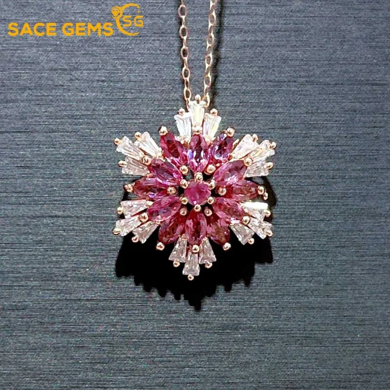SACE GEMS Certified 925 Sterling Silver  2.5*5MM Natural Garnet Pendant Necklace for Women Engagement Cocktail Party Fine Jewelr