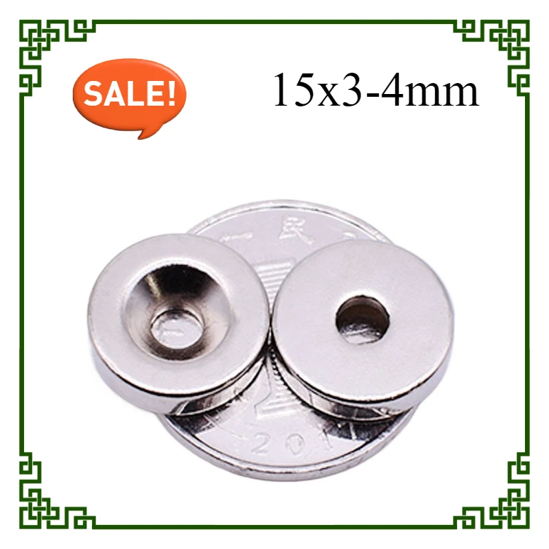 15X3-4mm Disc Strong Powerful Magnets 15X3 Hole 4mm Round Magnet For Fridge, DIY, Building, Scientific, Craft, 15x3-4 15*3-4