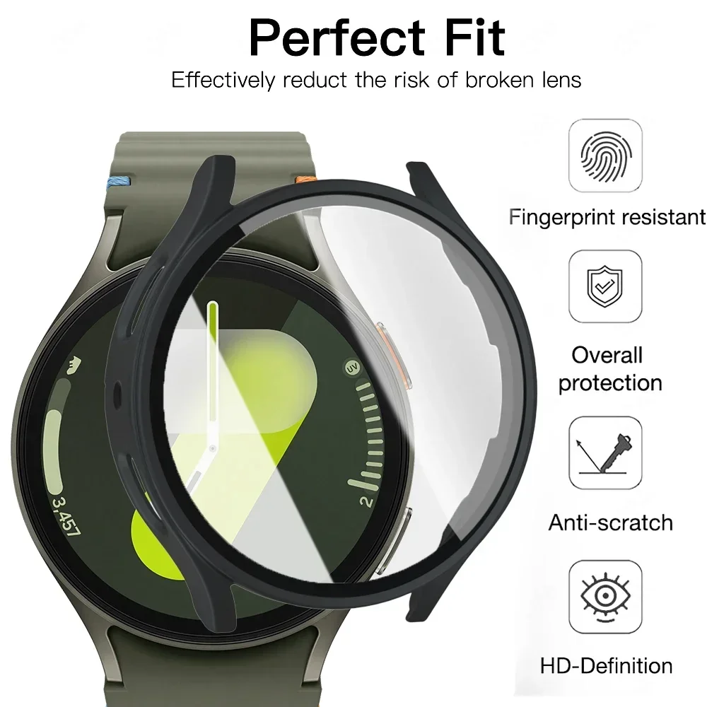 2 in 1 Case with Screen Protector for Samsung Galaxy Watch 7 40mm 44mm Protective Bumper with Tempered Glass Screen Cover