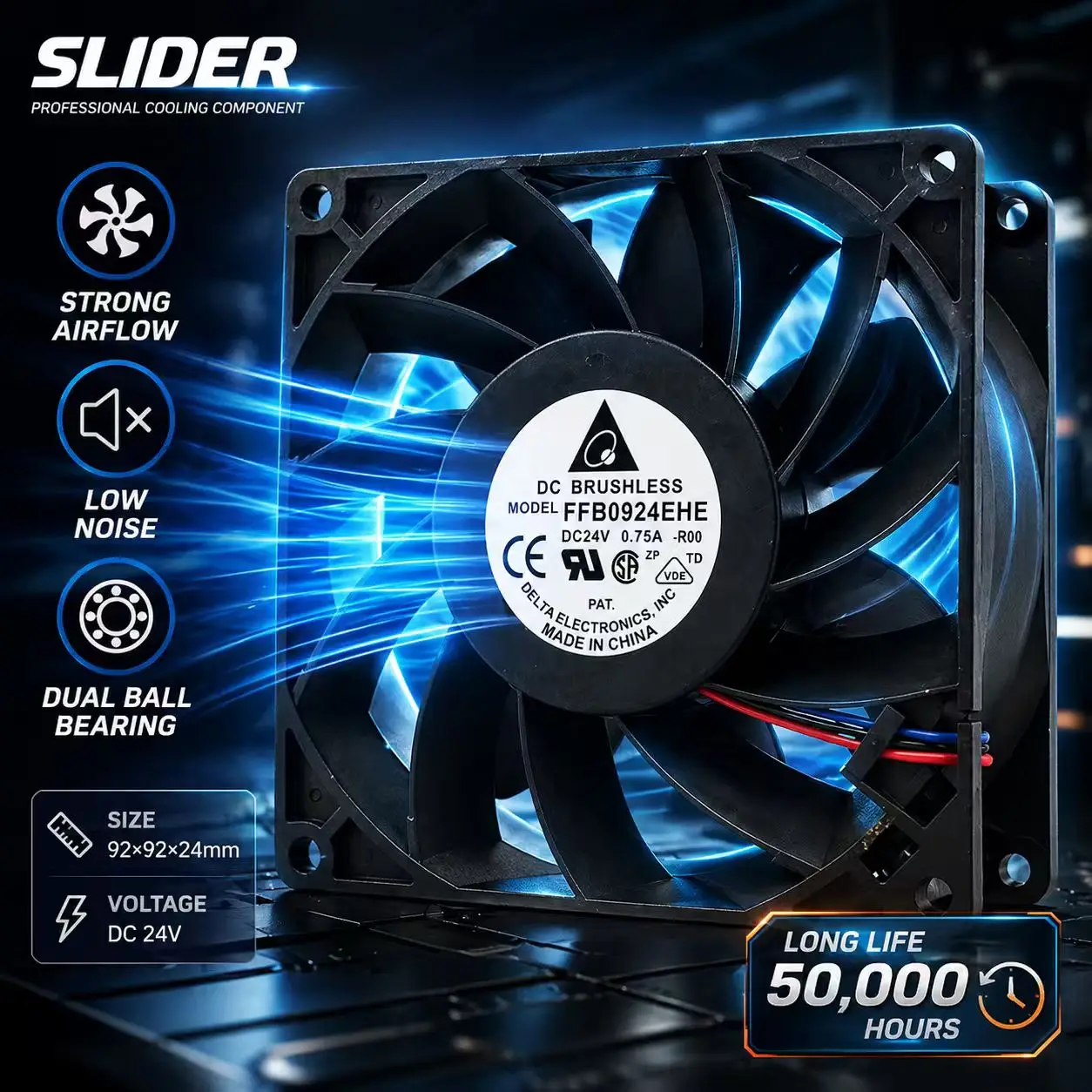 1PCS 92mm Welding Machine Fan for Delta FFB0924EHE 90mm 24V 0.75A 9238 9038 Inverter Server Cooling High-Efficiency Airflow