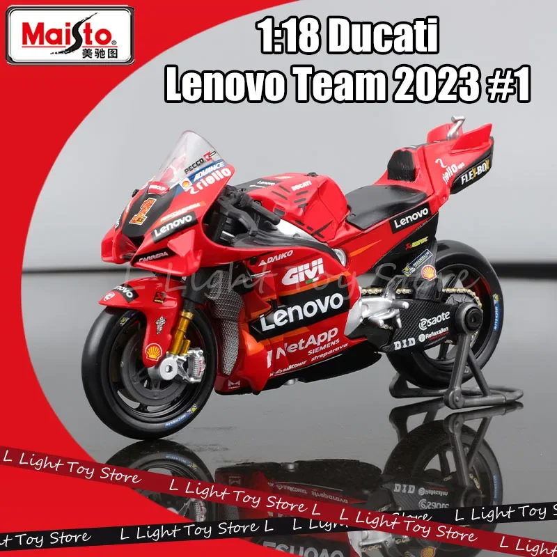 Maisto New 1:18 Ducati Lenovo Team 2023 MotoGP Champion #1 #23 Die Cast Model Edition Alloy Vehicle Motorcycle Toy Car model Gif