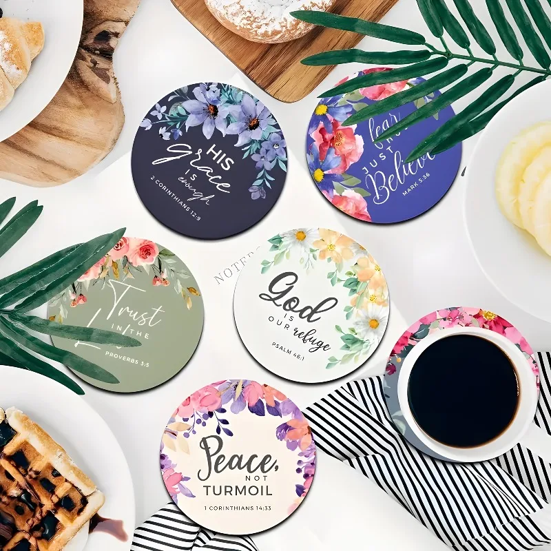 Coaster Set of 6 - Proverbs Promise Premium Walnut with Floral Scripture Art, Thoughtful Baptism & Confirmation Present