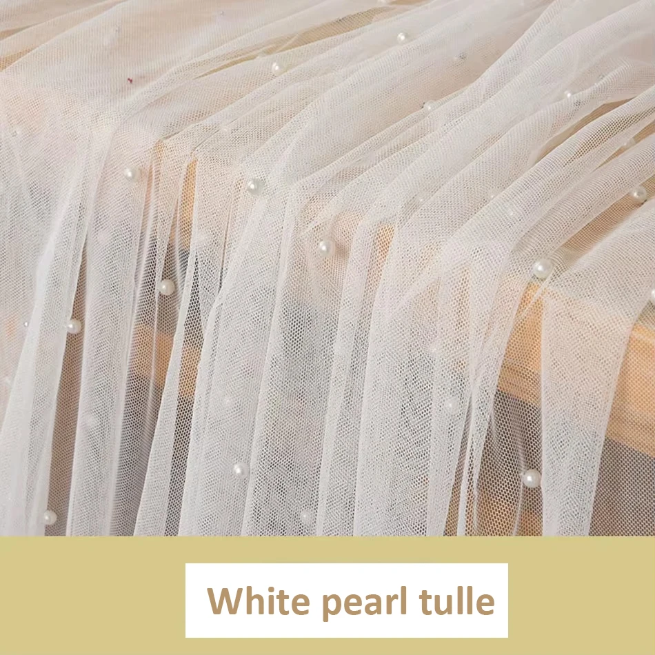 Pearl Tulle Table Runner, White Wedding Arch Sheer Drapes for Birthday Party Backdrop Wedding Headscarf, DIY Wedding Dress Decor