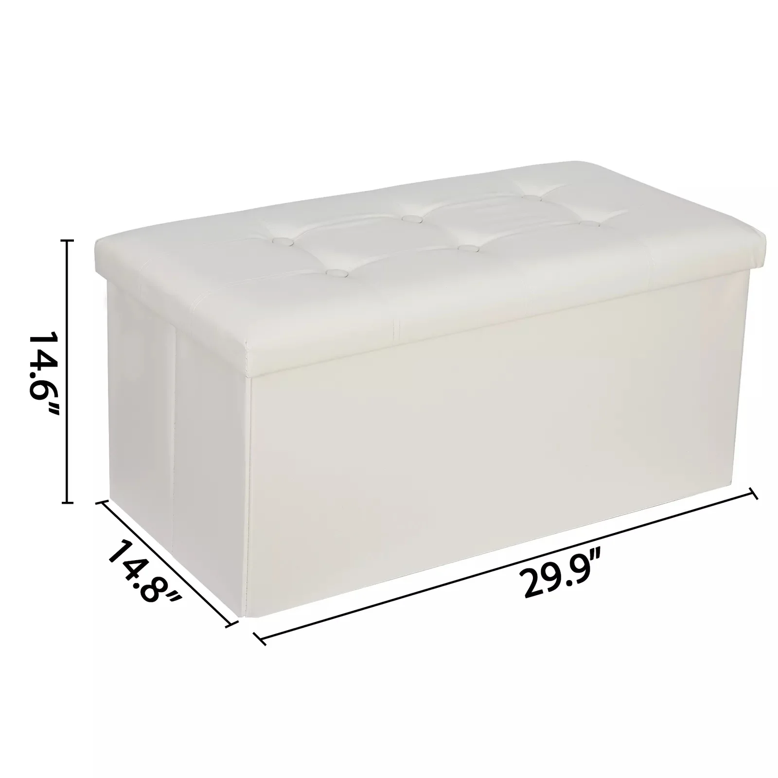 

30" Folding 80L Storage Ottoman Bench PVC Leather Footrest Padded Seat Lid Beige