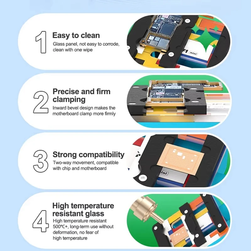 TF1 MINI Heat-Insulating Glass Chip Fixture High Temperature Resistance 500℃+ IC CPU Chip Degumming Clamping Repair Tool