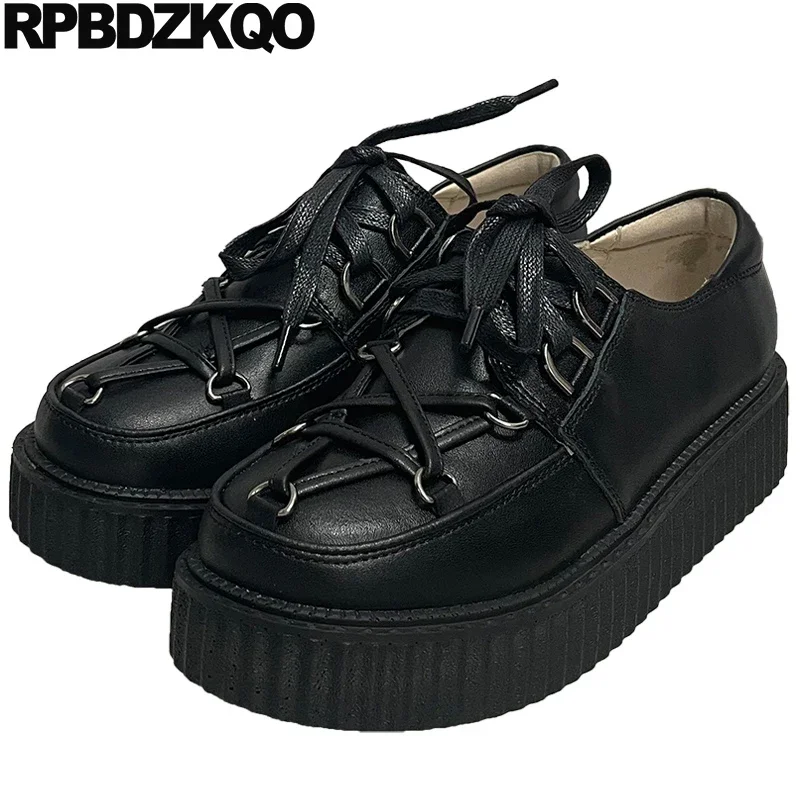 

Oxfords Flatforms Round Toe Japanese 33 Shoes Harajuku High Sole Women Big Size Lace Up Muffin Platform School Flats Creepers