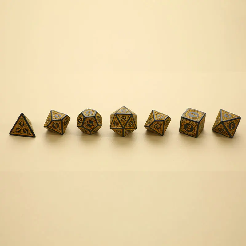 Jeu de dés à motif sculpté polyédrique, D4, D6, D8, D10, D %, D12, D20, 7 pièces par ensemble