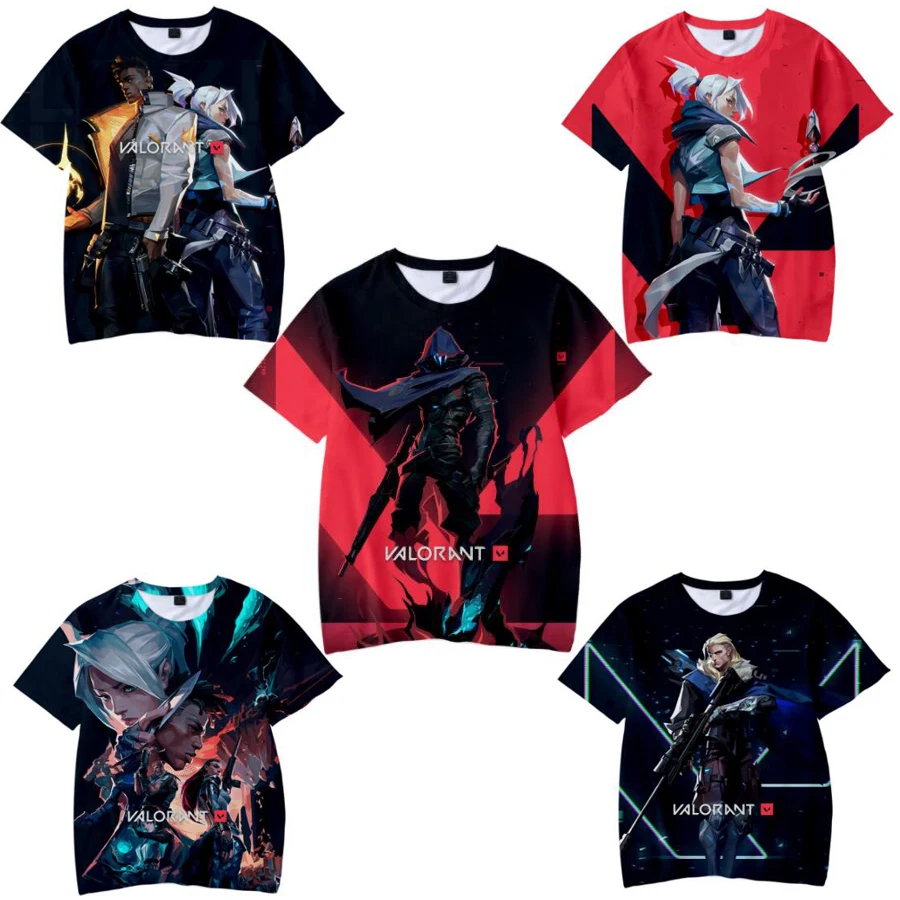 Hot Game Valorant 3D Print T Shirt for Kids Aldult Phoenix Sage Sova Viper Jett Raze Killjoy Skye Yoru Cypher Cosplay Costume