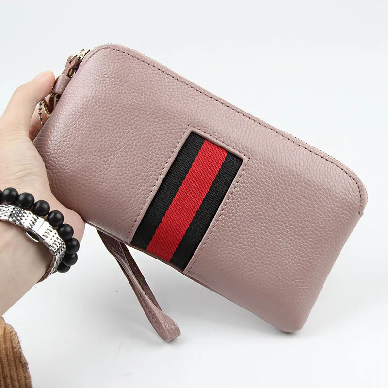 

Women's Vintage Genuine Leather Zipper Clutch Wallet Female Large Capacity Coin Purse Ladies Wristband Simple Card Holder Wallet