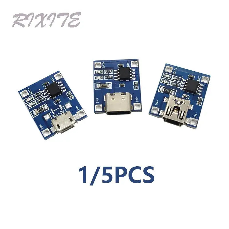 Módulo de cargador de batería de litio, placa de carga con protección, funciones duales, tipo c, Micro, Mini USB, 5V, 1A, 18650, TP4056, 1/5 unidades