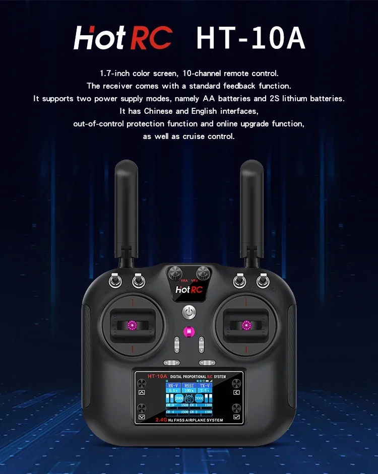 Hotrc HT-10A 10CH التحكم عن بعد الارسال F-08A F-10A 4/6/8/10CH استقبال ل RC طائرة بدون طيار كوادكوبتر سيارة قارب HT-8A