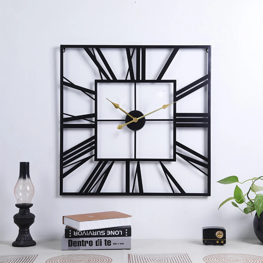 

Modern 3D Large Wall Clock Roman Numeral Retro Square 58cm Wall Decor Silent Clock Nordic Restaurant Living Room Decoration Art