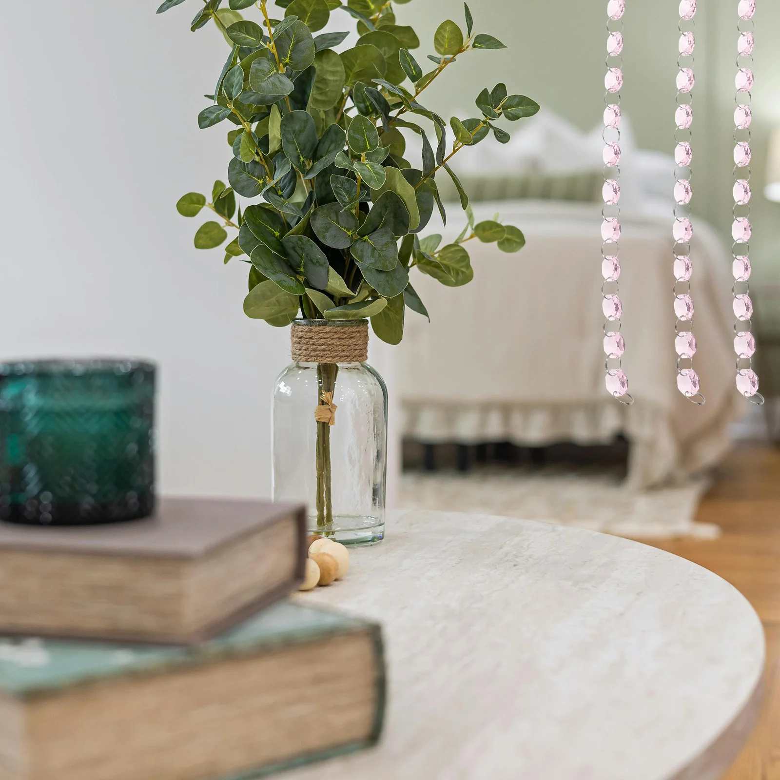 

Octagon Beads Chain Crystal Glass Hanging Curtain Soft Pink Beaded Door Divider For Room Decor Lighting