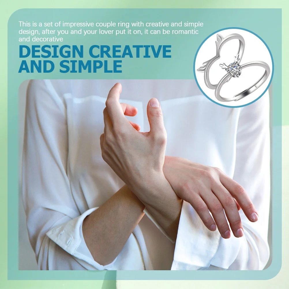 

1Pair Couple Rings Adjustable Antlers Ring Romantic Valentine's Day Gift Matching Promise Engagement Rings for Lover Wedding