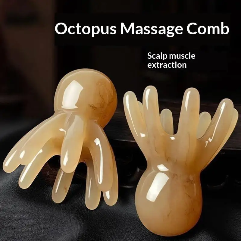 2pcs Resin Octopus Massage Comb Head Meridian Scraping Scalp Brush Acupuncture SPA GuaSha Massager No Static Deep Relief