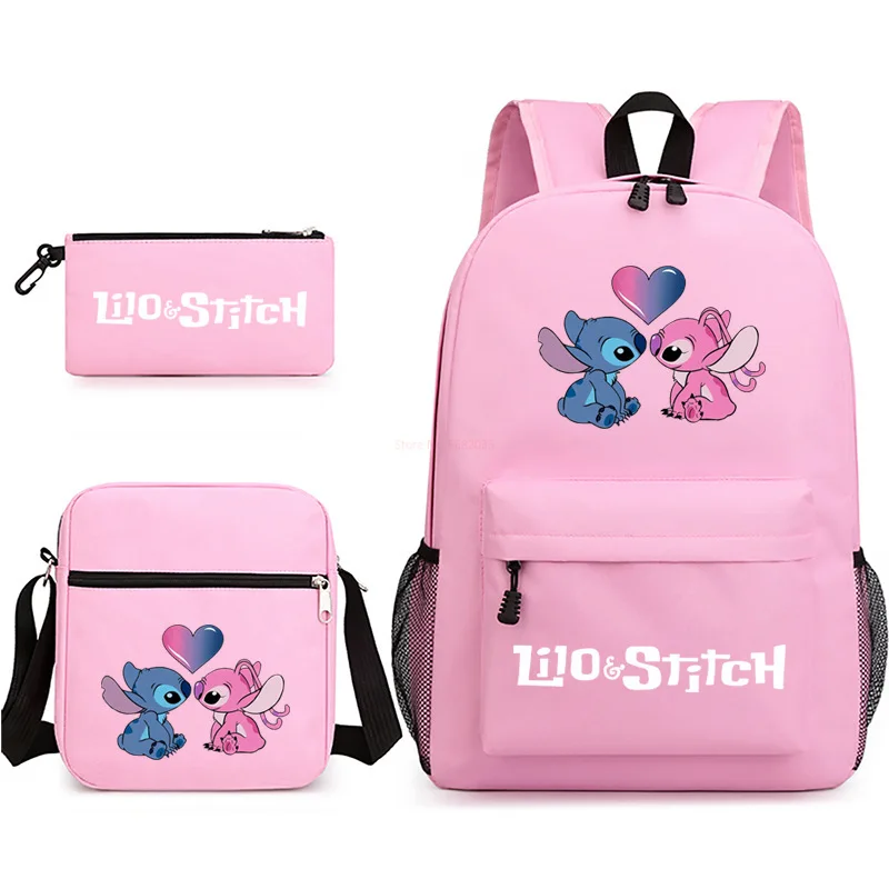 

Disney Cartoon Stitch Cute Backpack 3 Piece Set New Print Backpacks Messenger Bags Pen Bag Y2k Student Korean Fashion Schoolbags
