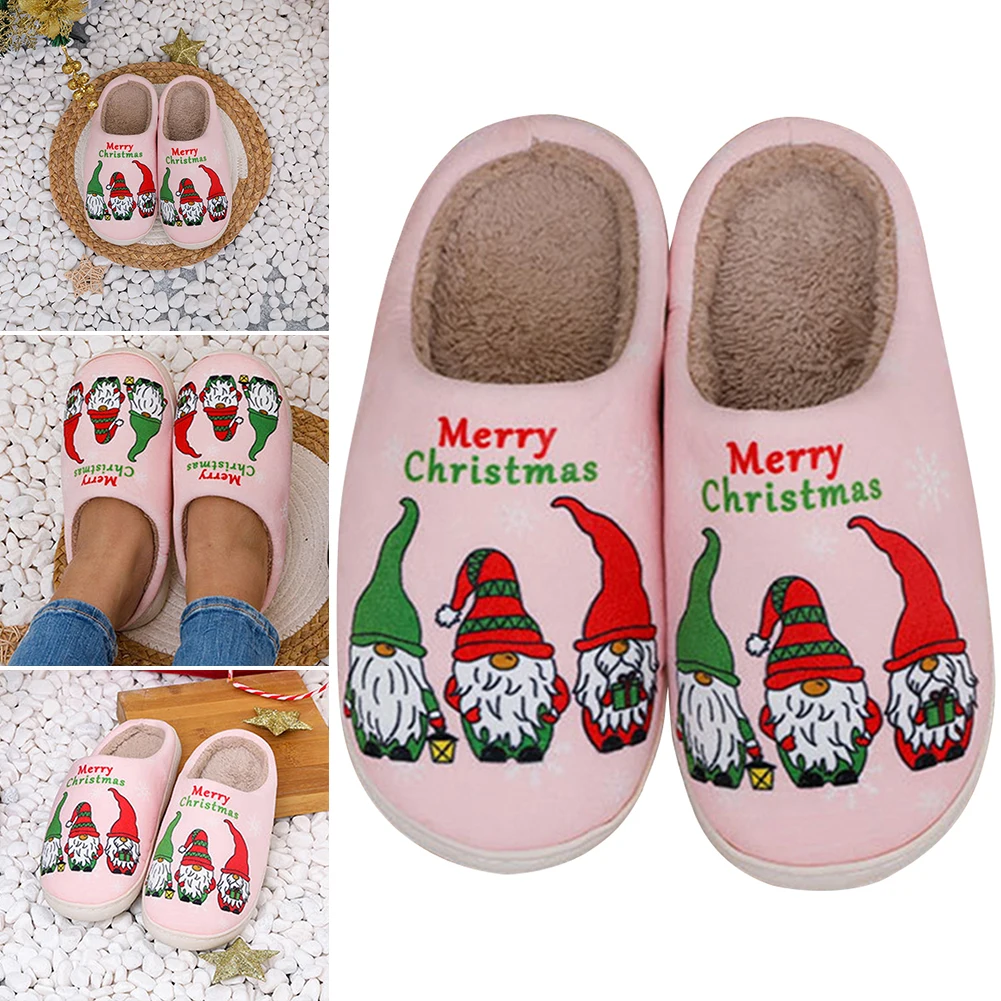 Santa Claus Dwarf Fluffy Fur Slippers Flat Plush Closed Toe Slippers Cartoon Plush Slip-on House Shoes Cute Household Supplies