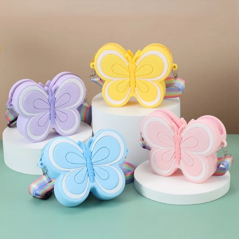 Lovely Bow Children\'s Silicone Shoulder Bags Cute Butterfly Shape Baby Girls Crossbody Bag Candy Color Kids Small Coin Purse 가방