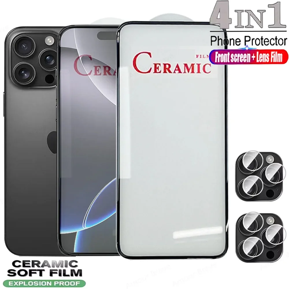 

4IN1 HD Ceramic Film For iPhone 16 14 13 12 11 15 Pro Max Plus Mini XR XS Max Camera Lens Screen Protector for iPhone 16 Pro Max