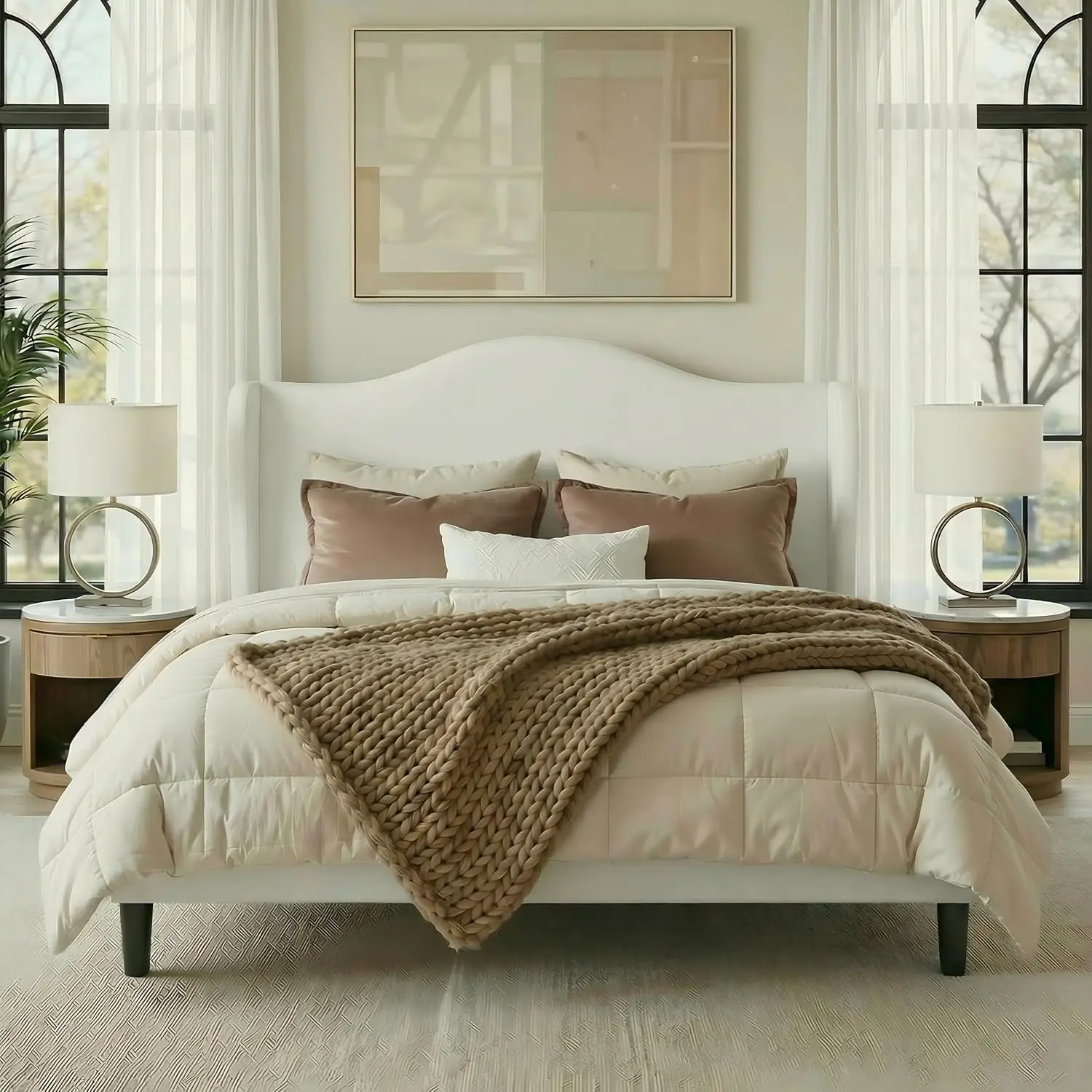 Full Size Velvet Wingback Upholstered Bed 47