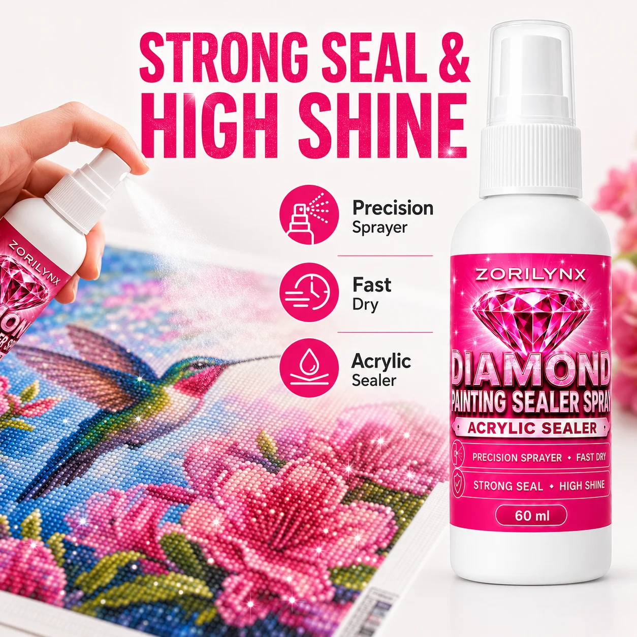 Diamond Painting Finishing Spray 60ml, Mess-Free Clear Sealer for Locking Rhinestones and Protecting Completed Diamond Pictures