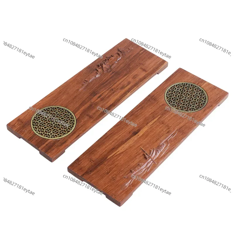 Japanese Zen Bamboo Wooden Tea Tray, Rectangle Solid Wood Waterproof Dry Bubble Tea Stand