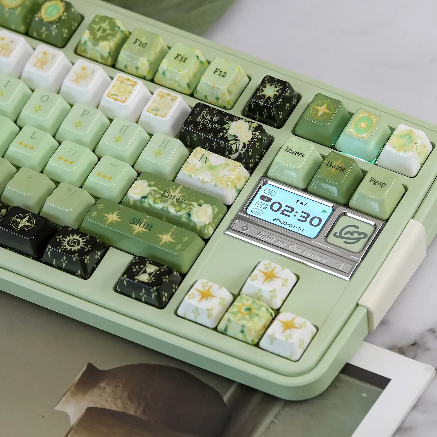 URE 120 Keys Night Astrology Keycaps Green Retro Style Cherry Profile Real Ceramics Keycaps For MX Mechanical Keyboard