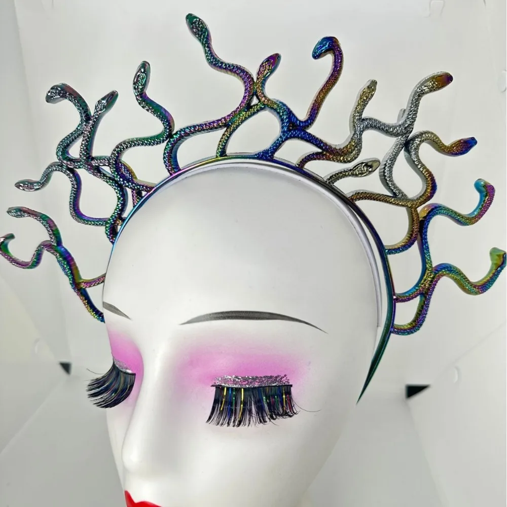 New Colored Halloween headband Scary Stage Performances Snake Hair Hoop Masquerade Greek Mythology Cosplay Prop Party Supplies