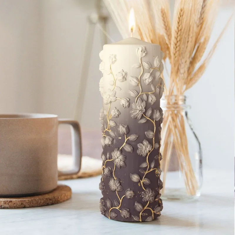 

DIY цилиндр гипсовая силиконовая форма инструмент для изготовления мыла свадебный декор при свечах ужин подарки цветочная лоза рельефная коническая форма для свечей