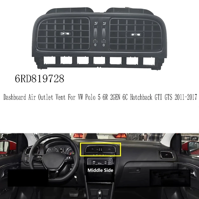 Super Sale 6RD819728 C Dashboard Air Outlet Vent A/C Air Vent Grill Cover for VW Polo 5 6R 2GEN 6C Hatchback GTI GTS 2011- 2017