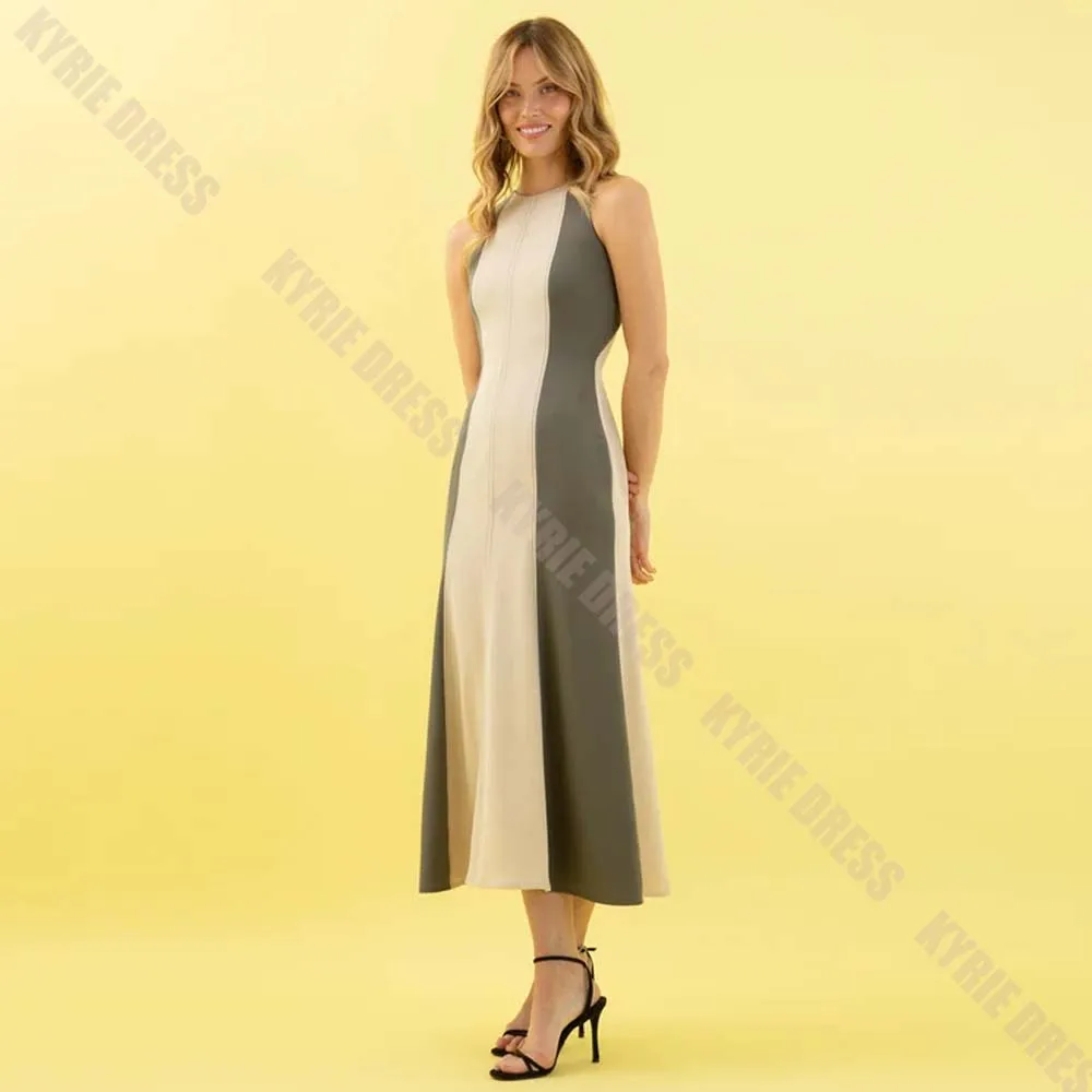 Modern Mother of The Bride Dress Customized Contrast Color Scoop Neck Sleeveless Tea Length Women Wedding Guest Gown Party Dress