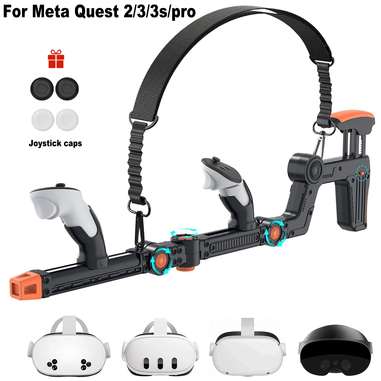 Upgraded VR Gaming Experience VR Games Magnetic Gun Stock For Meta Quest 2/3/3s VR Accessories With Joystick Caps Christmas Gift
