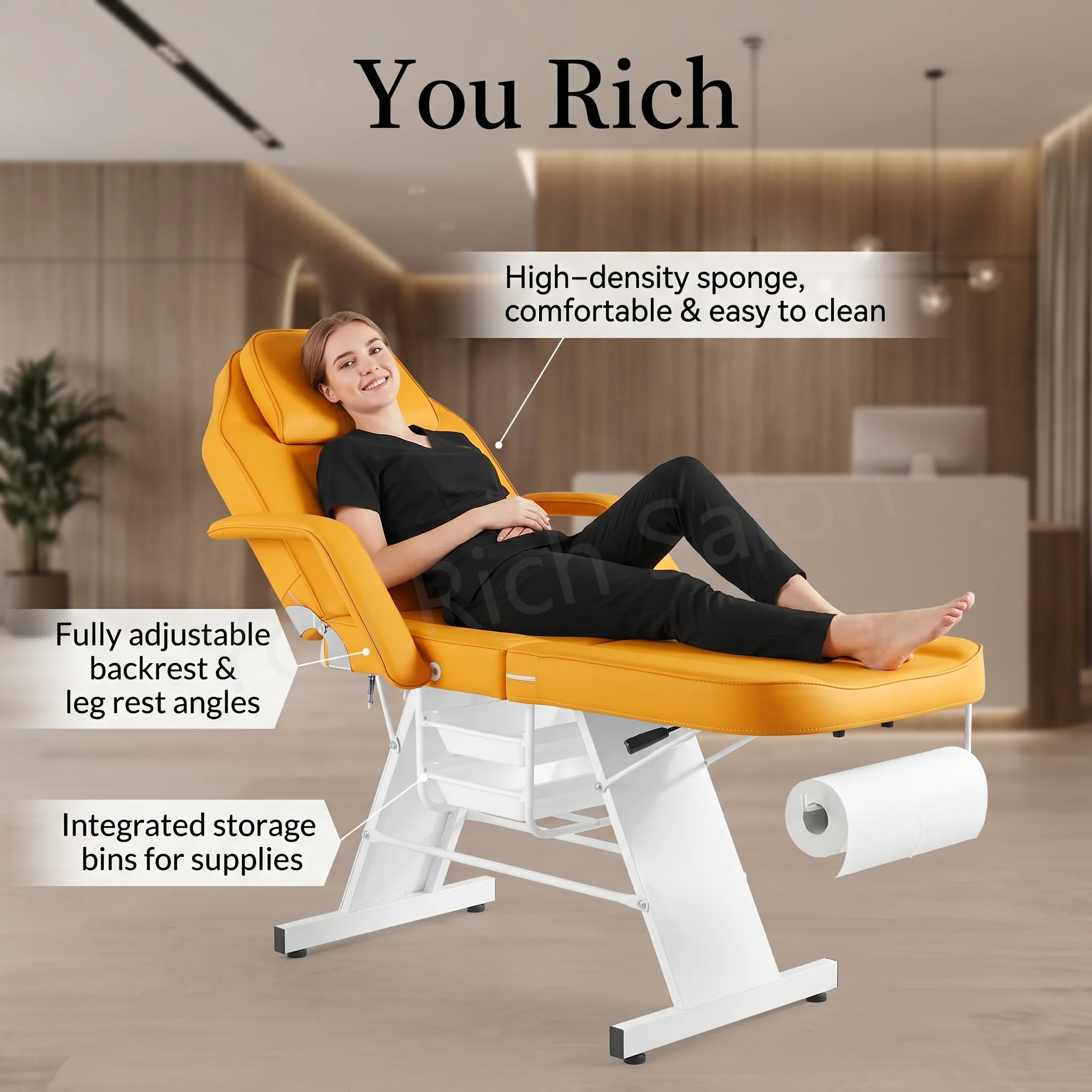 Modern Aluminum Massage Table-Portable Salon Furniture with Adjustable Legrest & Built-In Headrest