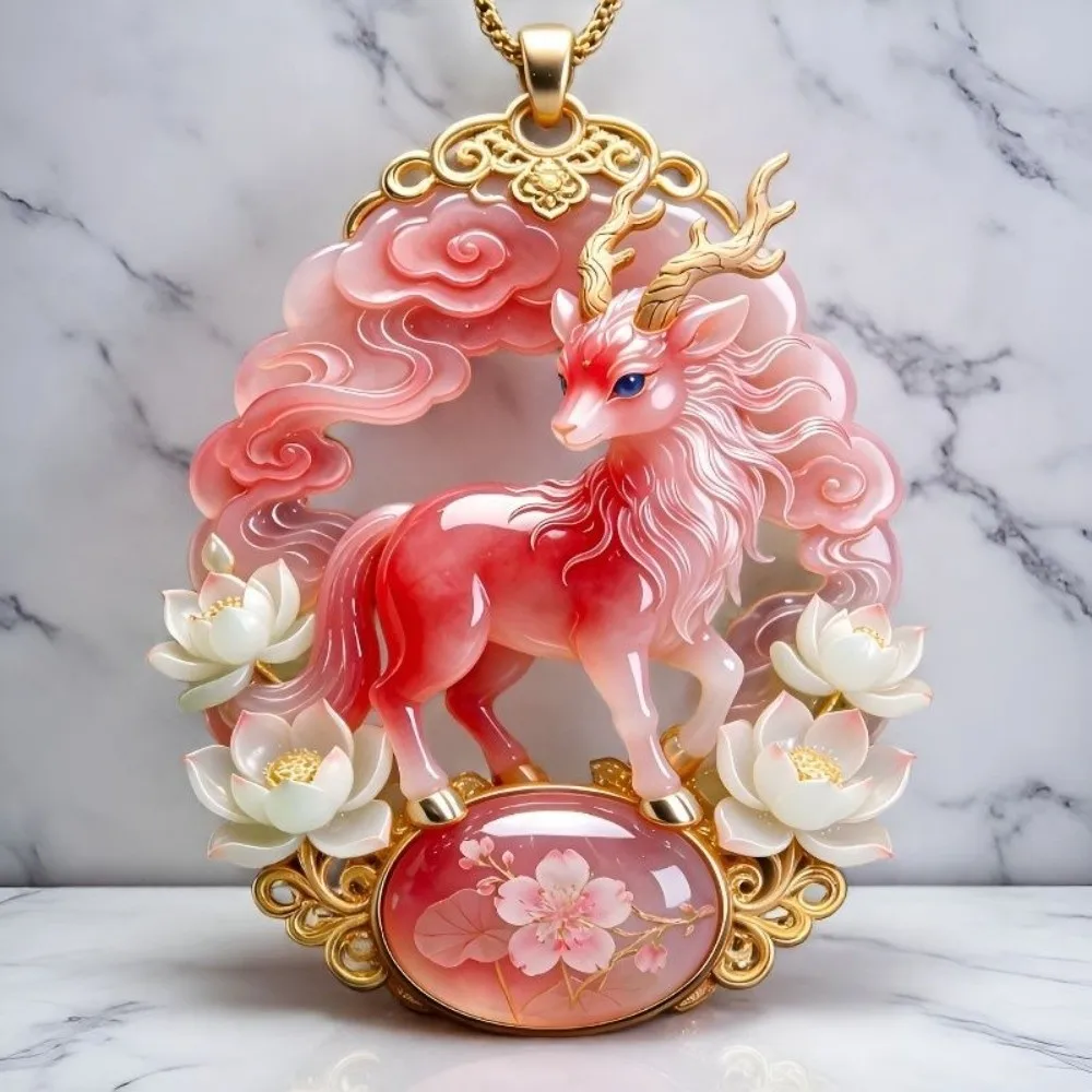 Exquisite Enamel Pendant Necklace Trendy Fashion Traditional Nine-tailed Vixen Pendant Mythology Style Deer