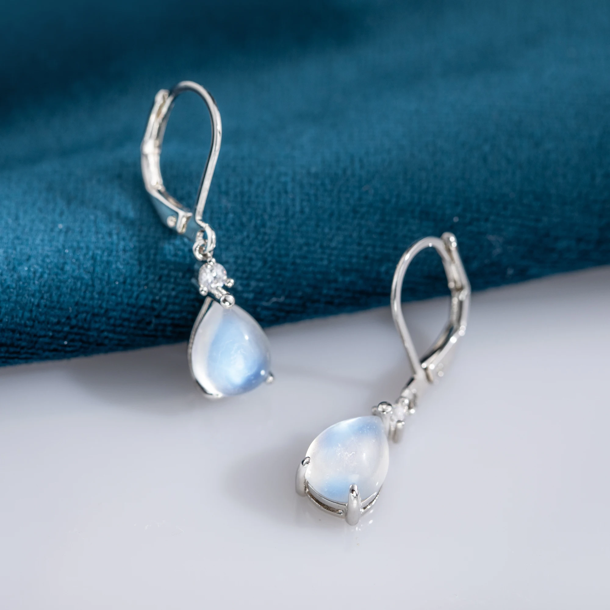 Natural Larimar/Moonstone Hoop Earrings For Women 925 Silver Plated Earrings Simple Fine Jewelry Bule Gemstone Classic Style view 3