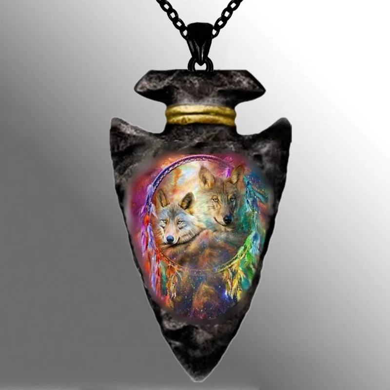 الإبداعية الملونة الحيوان الذئب شخصية الرجال الأسود سلسلة مثلث قلادة الهيب هوب القلائد للرجال الفولاذ المقاوم للصدأ مجوهرات هدية #1